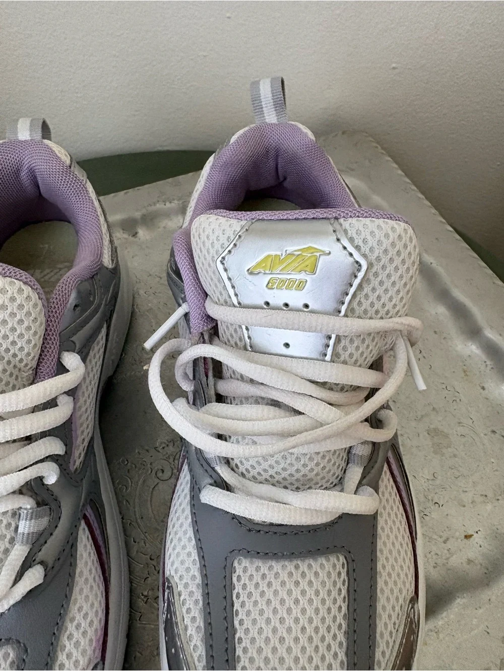 Avia White Silver & Light Purple Athletic Sneakers